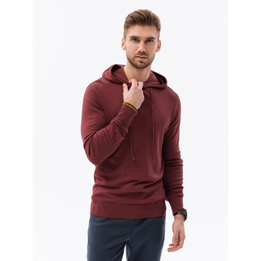 Męska bluza dzianinowa z kapturem - ceglasta V6 B1532 ze sklepu ombre w kategorii Bluzy męskie - zdjęcie 184186101