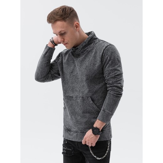 Bluza męska ze stójką z efektem sprania - czarna V8 B1354 XL ombre wyprzedaż