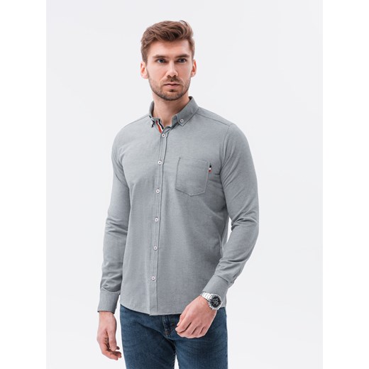 Koszula męska z kontrastową plisą REGULAR FIT - szara K490 S promocja ombre