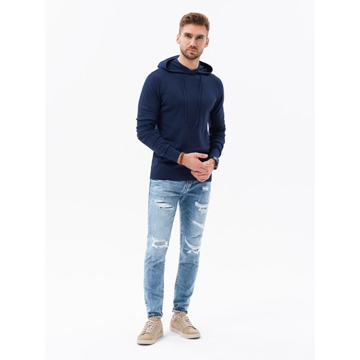 Męska bluza dzianinowa z kapturem - ciemnoniebieska V3 B1532 XXL ombre promocyjna cena