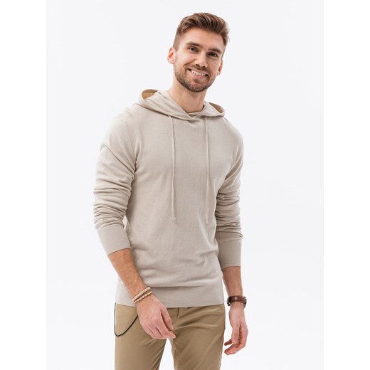 Męska bluza dzianinowa z kapturem - beżowa V5 B1532 XXL wyprzedaż ombre