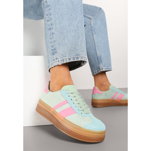 Jasnozielone Sneakersy na Płaskiej Podeszwie z Ozdobnymi Paskami Velali ze sklepu renee.pl w kategorii Buty sportowe damskie - zdjęcie 184188222