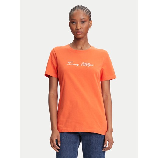 Tommy Hilfiger T-Shirt Script WW0WW45746 Pomarańczowy Regular Fit ze sklepu MODIVO w kategorii Bluzki damskie - zdjęcie 184193093
