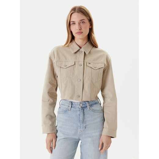 Tommy Jeans Kurtka jeansowa Flag DW0DW21431 Beżowy Regular Fit ze sklepu MODIVO w kategorii Kurtki damskie - zdjęcie 184193094