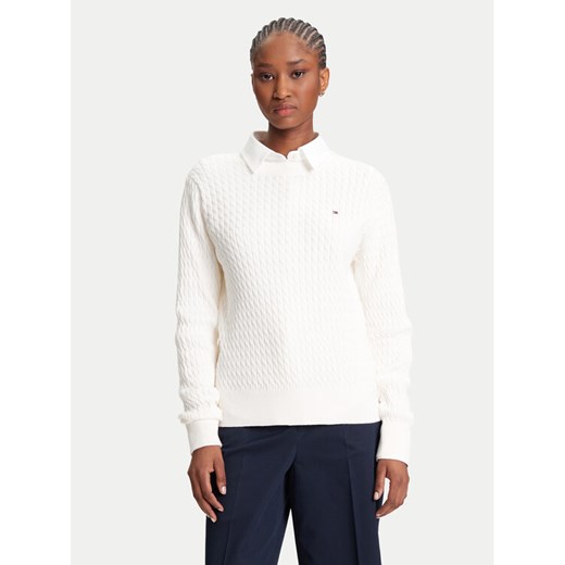 Tommy Hilfiger Sweter Fine WW0WW44993 Écru Regular Fit ze sklepu MODIVO w kategorii Swetry damskie - zdjęcie 184193174