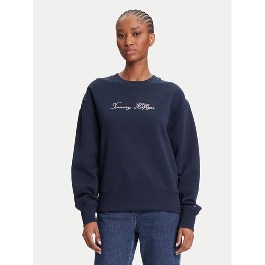 Tommy Hilfiger Bluza Script WW0WW47159 Granatowy Regular Fit ze sklepu MODIVO w kategorii Bluzy damskie - zdjęcie 184193222
