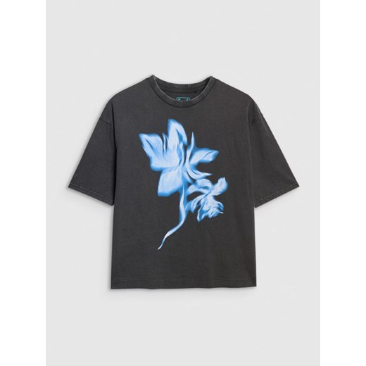 Damski t-shirt oversize z nadrukiem 4F 4FRSS25TTSHF2747 - czarny ze sklepu Sportstylestory.com w kategorii Bluzki damskie - zdjęcie 184195853