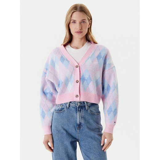 Tommy Jeans Kardigan Argyle DW0DW21180 Różowy Relaxed Fit ze sklepu MODIVO w kategorii Swetry damskie - zdjęcie 184197094