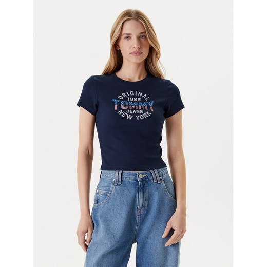 Tommy Jeans T-Shirt DW0DW21421 Granatowy Slim Fit ze sklepu MODIVO w kategorii Bluzki damskie - zdjęcie 184197123