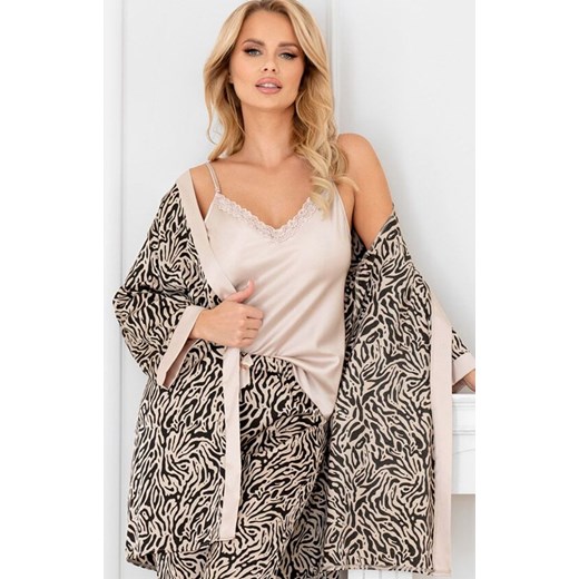 Donna satynowy szlafrok damski Sheila, Kolor beżowy-wzór, Rozmiar S, Donna ze sklepu Primodo w kategorii Szlafroki damskie - zdjęcie 184198111