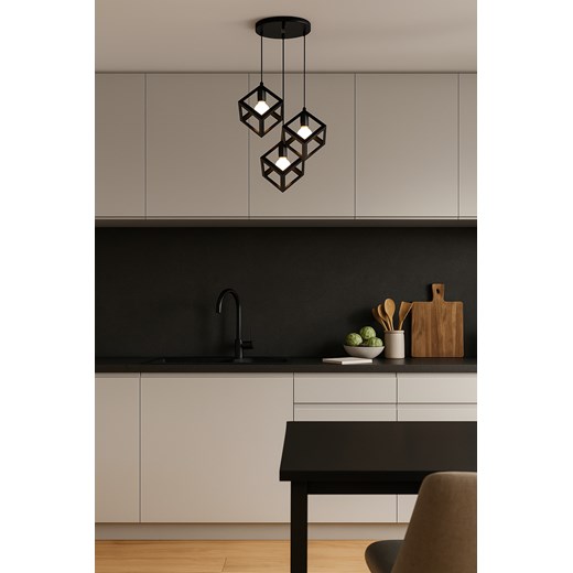 Czarna lampa wisząca 3 punktowa do kuchni DEVON z regulowanymi kloszami ze sklepu Lysne w kategorii Lampy wiszące - zdjęcie 184202004