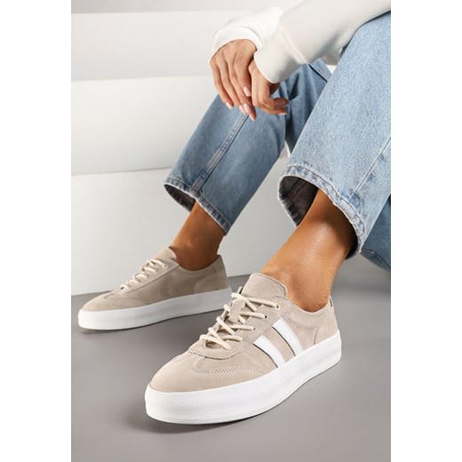 Beżowe Sneakersy Tenisówki ze Skóry Naturalnej na Niskiej Platformie Eleadria ze sklepu renee.pl w kategorii Buty sportowe damskie - zdjęcie 184202961