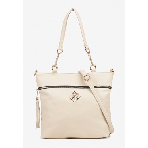 Beżowa Torebka Shopperka z Ozdobnymi Rączkami Aplikacją i Dodatkowym Paskiem Idariona ze sklepu born2be.pl w kategorii Torby Shopper bag - zdjęcie 184203060