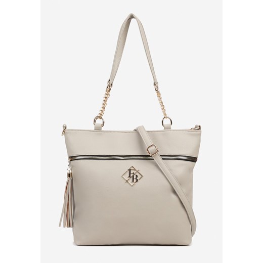 Ciemnobeżowa Torebka Shopperka z Ozdobnymi Rączkami Aplikacją i Dodatkowym Paskiem i Aplikajcą Idariona ze sklepu born2be.pl w kategorii Torby Shopper bag - zdjęcie 184203063