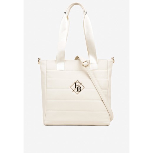 Biała Pikowana Torebka Shopperka z Metaliczną Aplikacją i Paskiem na Ramię Flessira ze sklepu born2be.pl w kategorii Torby Shopper bag - zdjęcie 184203072