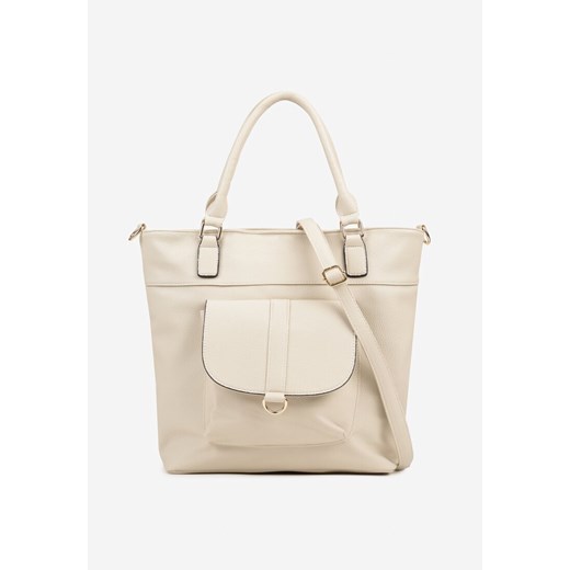 Jasnobeżowa Torebka Shopperka z Ozdobną Kieszonką i Dodatkowym Paskiem Frosima ze sklepu born2be.pl w kategorii Torby Shopper bag - zdjęcie 184203090