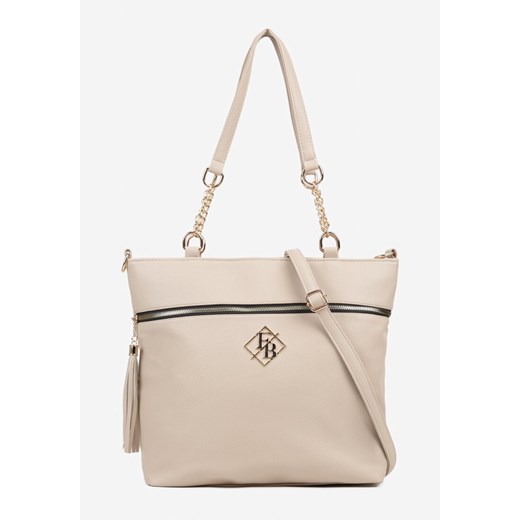 Ciemnobeżowa Torebka Shopperka z Ozdobnymi Rączkami Aplikacją i Dodatkowym Paskiem Idariona ze sklepu born2be.pl w kategorii Torby Shopper bag - zdjęcie 184203111
