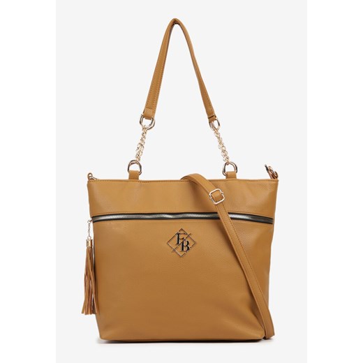 Brązowa Torebka Shopperka z Ozdobnymi Rączkami Aplikacją i Dodatkowym Paskiem Idariona ze sklepu born2be.pl w kategorii Torby Shopper bag - zdjęcie 184203114