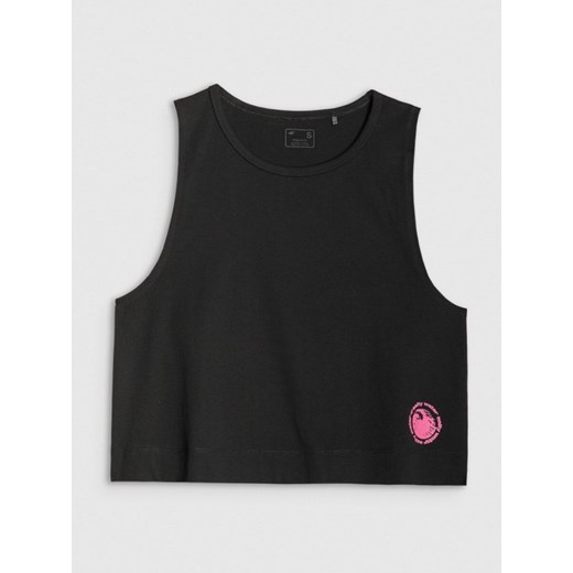 Damski crop top z nadrukiem 4F 4FWSS25TSLEF118 - czarny ze sklepu Sportstylestory.com w kategorii Bluzki damskie - zdjęcie 184208092