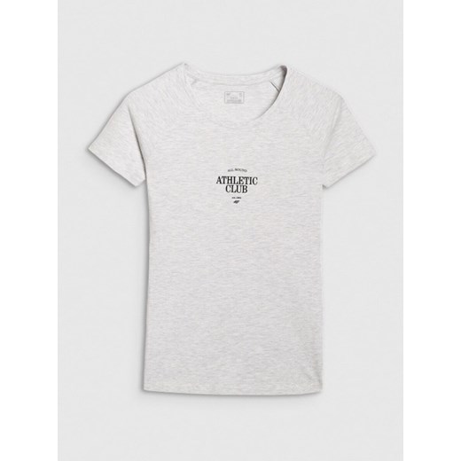 Damski t-shirt z nadrukiem 4F 4FRSS25TTSHF2978 - szary ze sklepu Sportstylestory.com w kategorii Bluzki damskie - zdjęcie 184208174