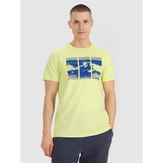 Męski t-shirt z nadrukiem 4F 4FRSS25TTSHM2995 - zielony ze sklepu Sportstylestory.com w kategorii T-shirty męskie - zdjęcie 184208264