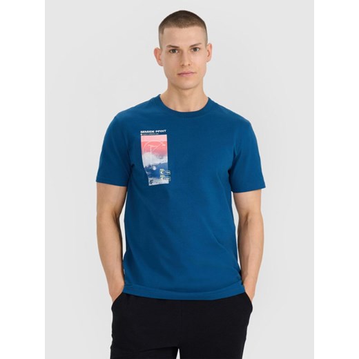 Męski t-shirt z nadrukiem 4F 4FRSS25TTSHM2997 - turkusowy ze sklepu Sportstylestory.com w kategorii T-shirty męskie - zdjęcie 184208320