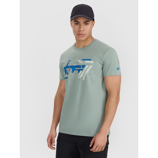 Męski t-shirt z nadrukiem 4F 4FRSS25TTSHM2998 - khaki ze sklepu Sportstylestory.com w kategorii T-shirty męskie - zdjęcie 184208354