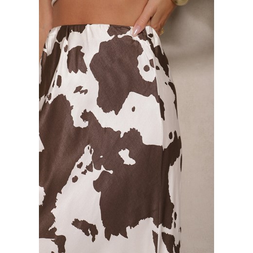 Brązowa Bawełniana Spódnica z Satynowej Tkaniny w Krowi Print Gleria Renee ONE SIZE promocja renee.pl