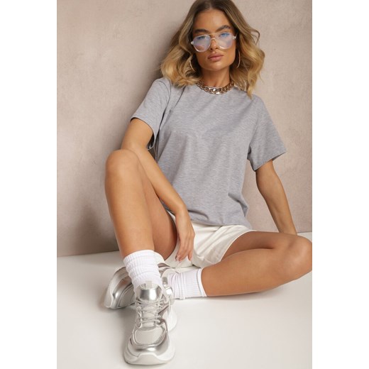 Szary Bawełniany Basicowy T-shirt Lorseli ze sklepu renee.pl w kategorii Bluzki damskie - zdjęcie 184208921