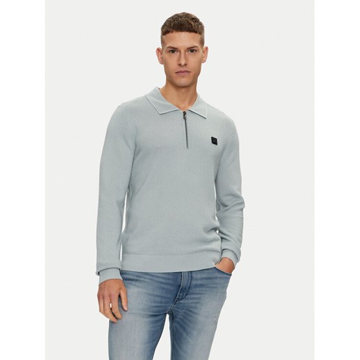HUGO Sweter Sastoon 50516640 Szary Slim Fit ze sklepu MODIVO w kategorii Swetry męskie - zdjęcie 184209831