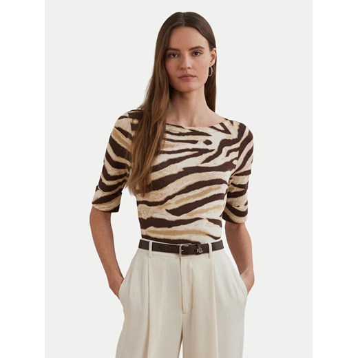 LAUREN RALPH LAUREN Bluzka 200971095001 Beżowy Slim Fit ze sklepu MODIVO w kategorii Bluzki damskie - zdjęcie 184214521