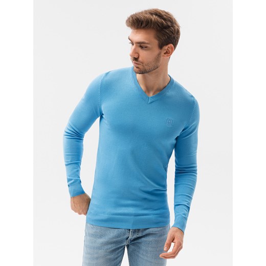 Sweter męski z haftem - błękitny V21 E191 XXL promocja ombre