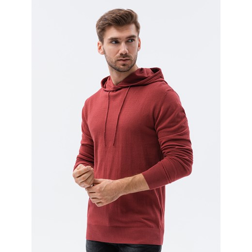 Sweter męski z kapturem - ciemnoczerwony V6 E187 XXL ombre wyprzedaż