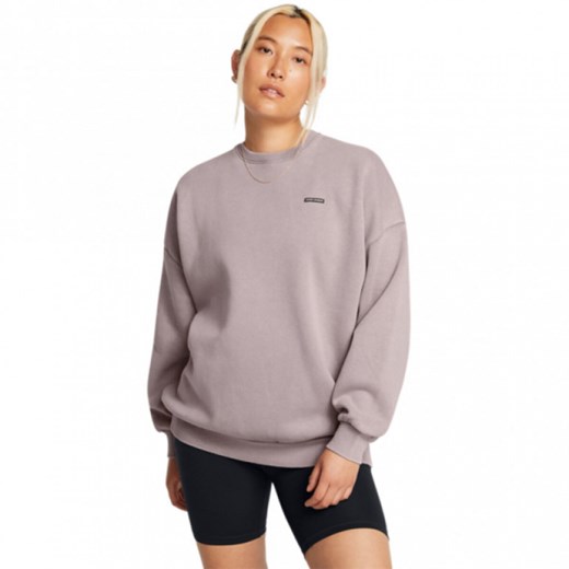 Damska bluza dresowa nierozpinana bez kaptura Under Armour UA Icon Hwt Flc Os Crew - beżowa ze sklepu Sportstylestory.com w kategorii Bluzy damskie - zdjęcie 184216623