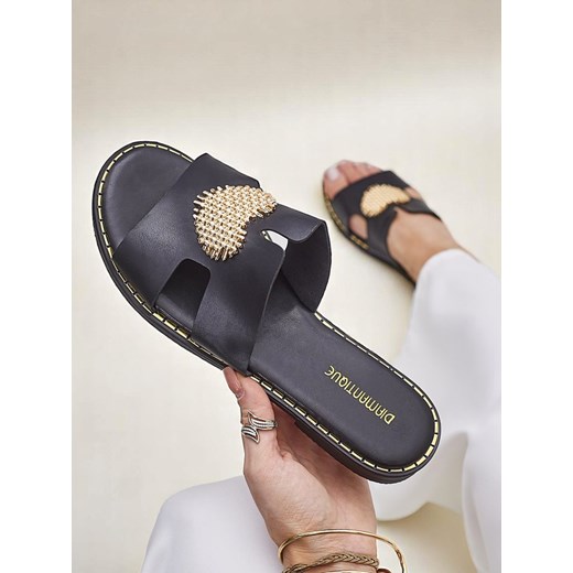 Royalfashion Damskie klapki z serduszkiem Gold Heart Royalfashion.pl 36 okazyjna cena royalfashion.pl