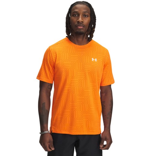 Męska koszulka treningowa Under Armour UA Tech Vent Geotessa SS - pomarańczowa ze sklepu Sportstylestory.com w kategorii T-shirty męskie - zdjęcie 184221243