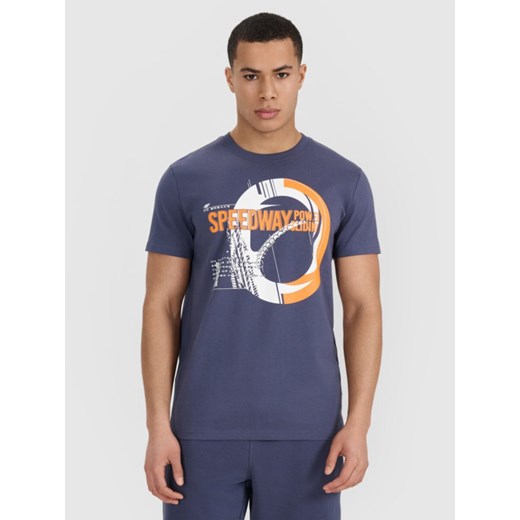 Męski t-shirt z nadrukiem 4F 4FRSS25TTSHM2999 - granatowy ze sklepu Sportstylestory.com w kategorii T-shirty męskie - zdjęcie 184221313