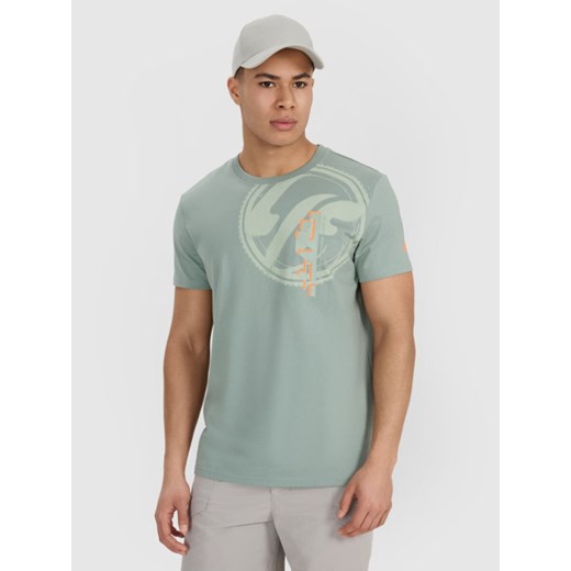Męski t-shirt z nadrukiem 4F 4FRSS25TTSHM3002 - khaki ze sklepu Sportstylestory.com w kategorii T-shirty męskie - zdjęcie 184221364