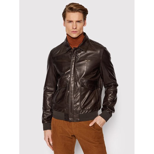 Aeronautica Militare Kurtka skórzana 221PN50181994 Brązowy Regular Fit ze sklepu MODIVO w kategorii Kurtki męskie - zdjęcie 184222611