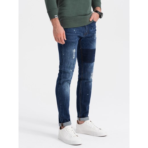 Spodnie męskie jeansowe SKINNY FIT - niebieskie V2 P1063 ze sklepu ombre w kategorii Jeansy męskie - zdjęcie 184223342