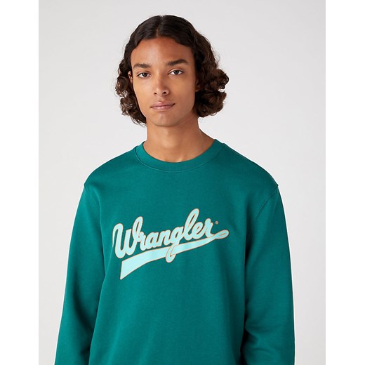 WRANGLER CREW NECK MĘSKA BLUZA BEZ KAPTURA LOGO CIEPŁA BAYBERRY GREEN W6H0I3G26 112331914 ze sklepu YouNeedit.pl w kategorii Bluzy męskie - zdjęcie 184229260