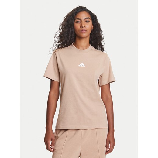adidas T-Shirt Essentials 3-Stripes JX7616 Beżowy Regular Fit ze sklepu MODIVO w kategorii Bluzki damskie - zdjęcie 184231942