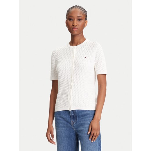 Tommy Hilfiger Kardigan WW0WW45707 Écru Slim Fit ze sklepu MODIVO w kategorii Swetry damskie - zdjęcie 184235201