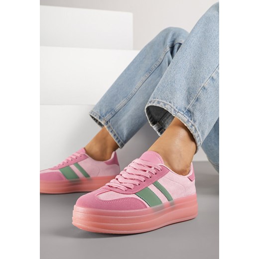 Różowe Sneakersy Tenisówki z Ozdobnymi Paskami Melinella ze sklepu born2be.pl w kategorii Buty sportowe damskie - zdjęcie 184235853