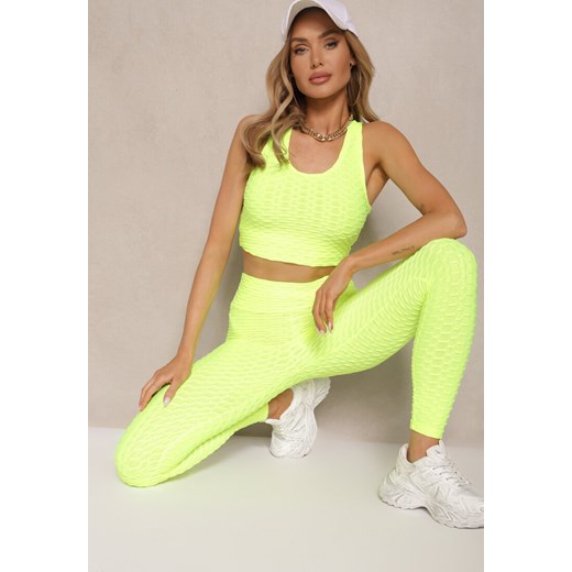 Jasnozielone Sportowe Legginsy z Wytłoczonym Wzorkiem Askida ze sklepu renee.pl w kategorii Spodnie damskie - zdjęcie 184235951