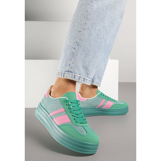 Zielono-Różowe Sneakersy w Stylu Tenisówek z Geometrycznym Wzorem Melundea ze sklepu renee.pl w kategorii Buty sportowe damskie - zdjęcie 184236011