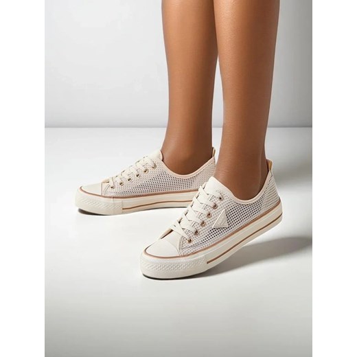 Aurelia Beige - damskie tenisówki tkaninowe na płaskiej podeszwie 3 cm ze sklepu royalfashion.pl w kategorii Trampki damskie - zdjęcie 184238372
