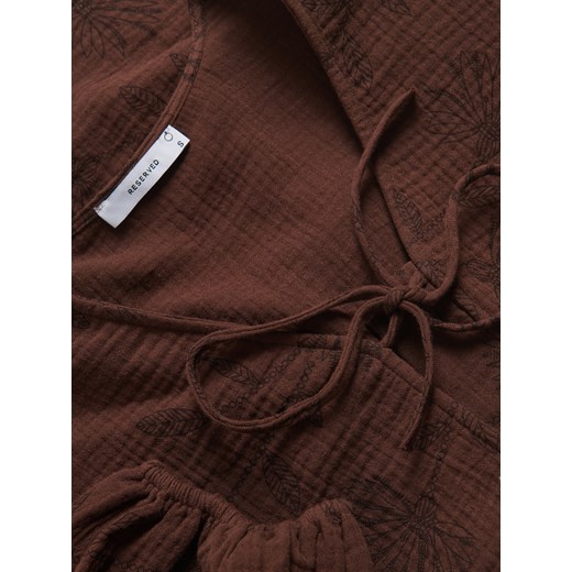 Reserved - Bluzka z wiązaniem z przodu - ciemnobrązowy Reserved M Reserved