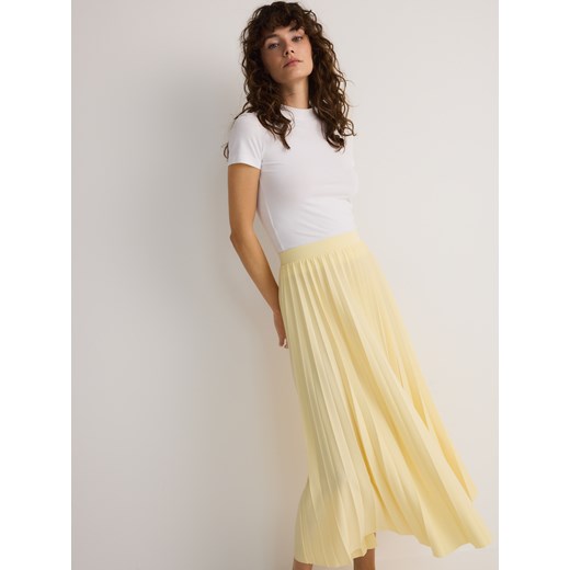Reserved - Plisowana spódnica midi - jasnożółty ze sklepu Reserved w kategorii Spódnice - zdjęcie 184241492