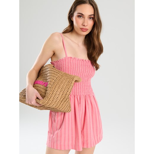 Sinsay - Letni kombinezon na ramiączkach z bawełny - różowy Sinsay S Sinsay